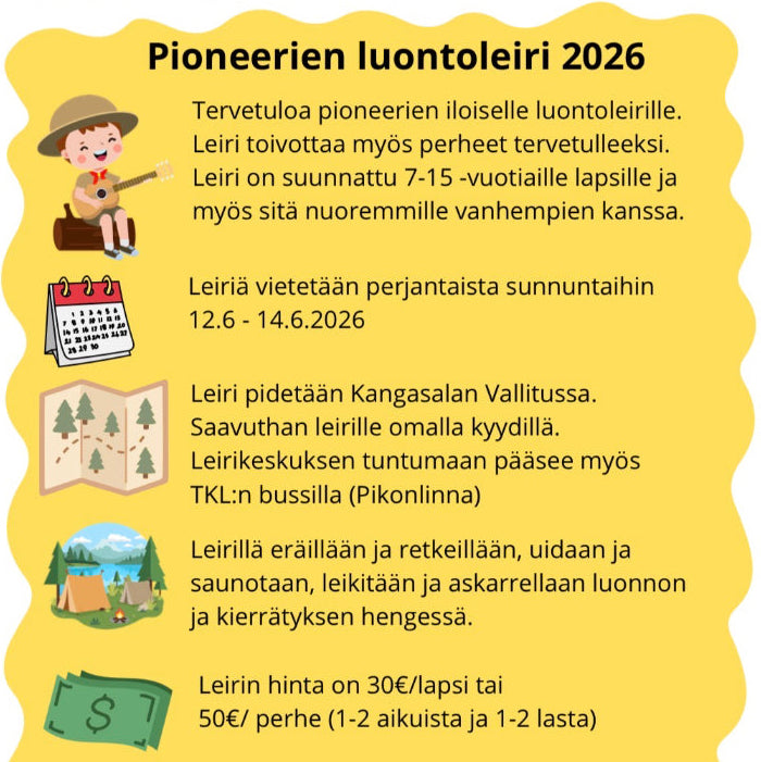 Pioneerien luontoleiri 12.-14.6.2026 Vallittu, Kangasala